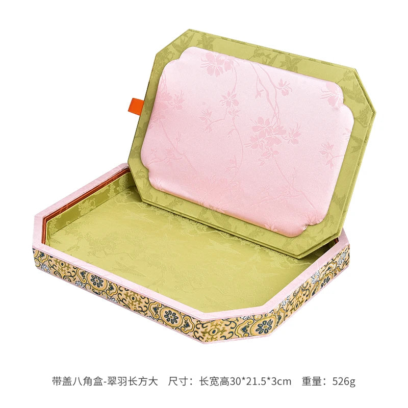 Luxury Chinese Vintage Silk Wooden Jewelry Box, Countertop Display Tray for Perfume Ring Bracelet, Velvet Gemstone Jade Storage