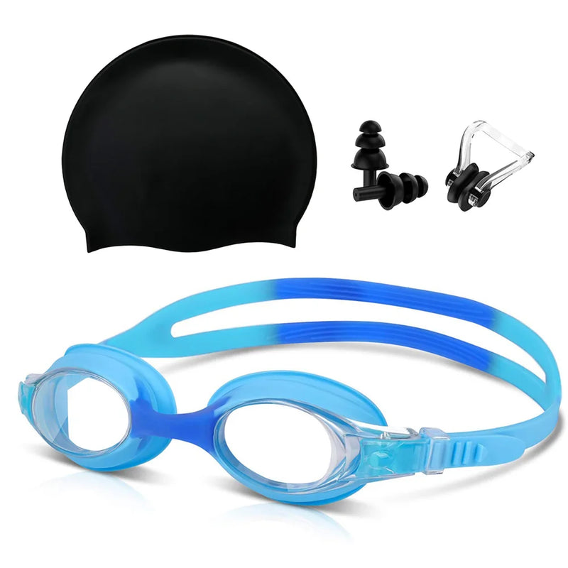 Kids Swim Goggles and Silicone Cap Set with Nose Clip | SAMAG