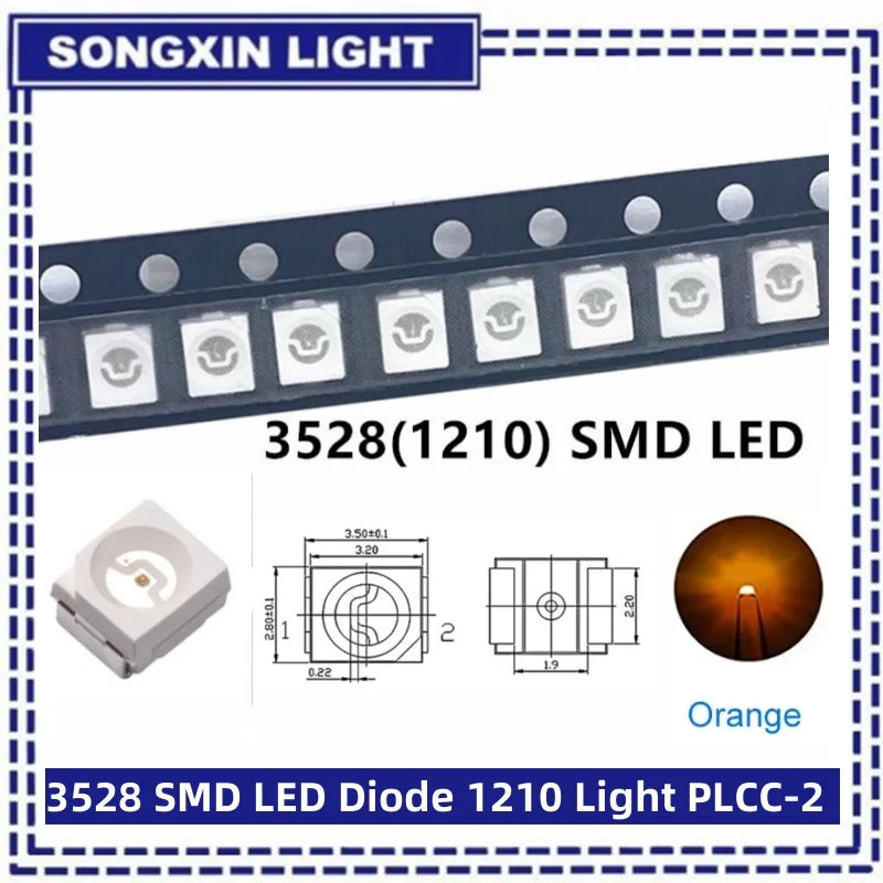 100pcs/lot 3528 1210 Diode SMD LED Diodes Kit Green RED WARM White ICE Blue Yellow Pink Purple-UV Orange rgb PLCC-2 High Quality