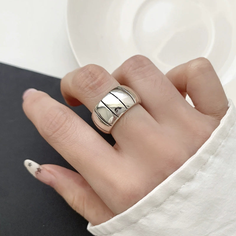 VENTFILLE 925 Sterling Silver Ring for Women Girl Gift Retro Open Trend Unique Design Geometric Asymmetric Jewelry Dropship