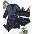 /Set Lace Satin Pajama with Robe - Cami Top & Shorts | SAMAG