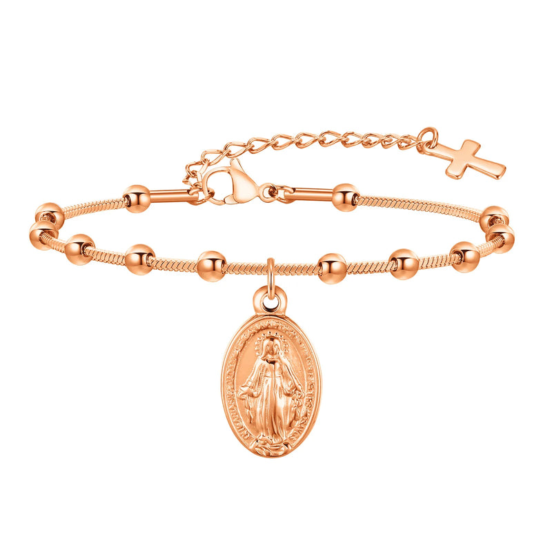 Vnox Rosary Bracelet for Women Girls, Gold Plated Stainless Steel Religious Cross and Virgin Mary Prayer - Visuel 10 | SAMAG