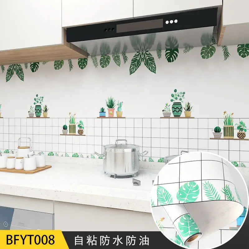 Waterproof Wall Stickers Kitchen Oil-proof Sticker Wallpaper Self-adhesive Waterproof Moisture-proof High Temperature Wall
