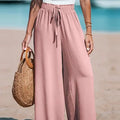 Women's Casual Wide Leg Pants - All Season Comfort Pockets Elastic Waist Loose Fit Solid Color Pants Suitable for Outdoor and Le