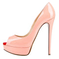Women Stilettos Sexy Pumps 14cm Extremely Platform Peep Toe High Heels Patent Leather Party Nighclub Dress Red Wedding Shoes
