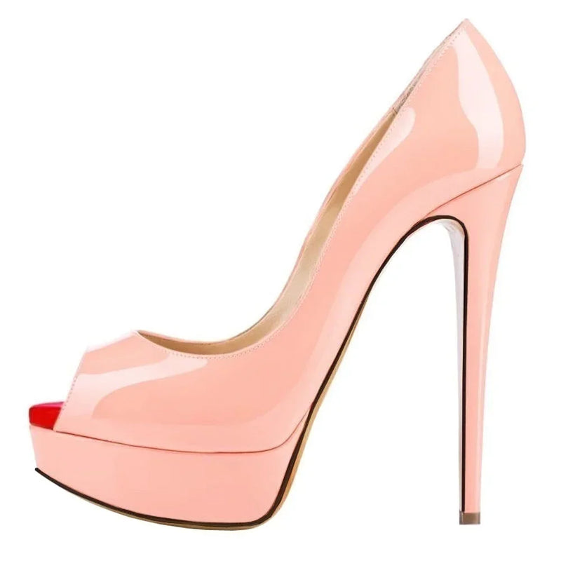 Women Stilettos Sexy Pumps 14cm Extremely Platform Peep Toe High Heels Patent Leather Party Nighclub Dress Red Wedding Shoes
