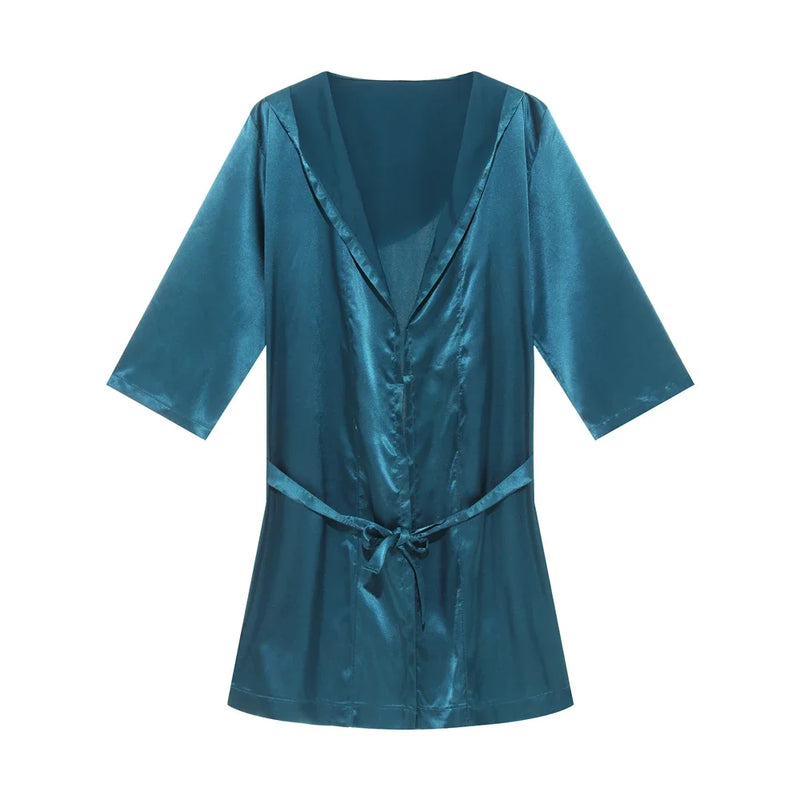 Mens Hooded Bathrobe Shorts Set Pajamas Night Robe Dress Gown Male Silk Satin Nightgown Kimono Bathrobe Sleepwear House Robe Men
