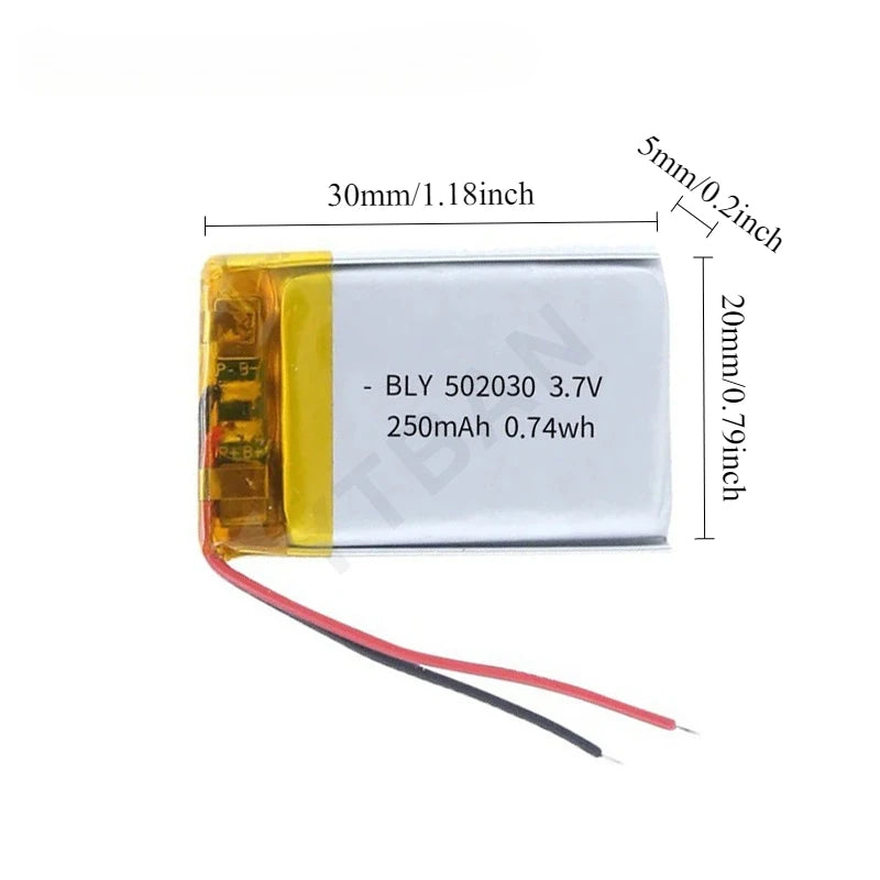 3.7V 250mAh 502030 Polymer Lithium Ion Rechargeable Battery for Toys,LED Lights,bluetooth Speakers,Selfie Stick Batteria