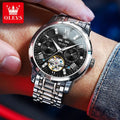 OLEVS 6701 Man Watch Fashion Top Brand Stainless Steel Hollow Skeleton Flywheel Automatic Mechanical Waterproof Watch for Men