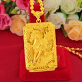 Real 18 K Gold Men's Square Tiger Pendant for Men Father Bro Pure Classic Wedding Gold Pendants Without Chain Fine Jewelry Gifts