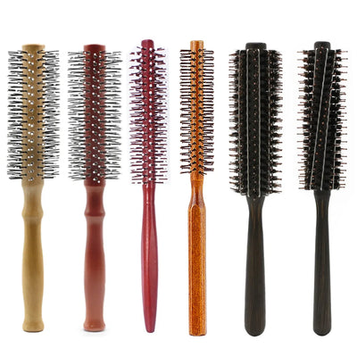 Wood Handle Round Rolling Brush Straight Twill Hair Comb | SAMAG