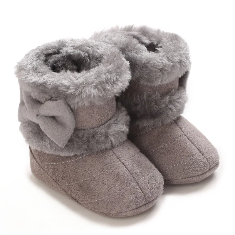 Baby Learning Walk Shoes, Warm Lined Velvet Bow Winter Infant Cotton Boots, Cozy Footwear for Baby Girls 0-18 Months