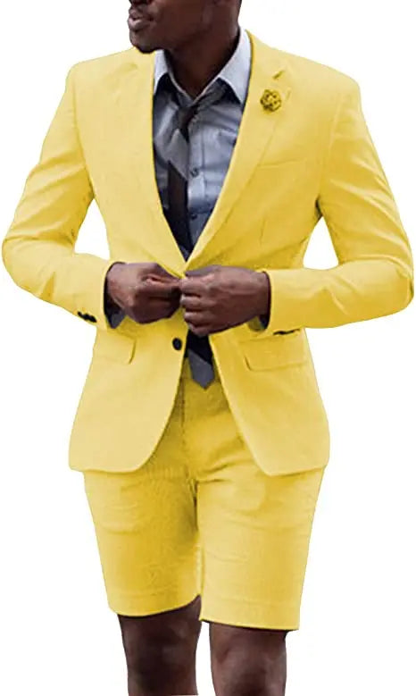 2 Pieces  Men's Casual Suit Single Breasting  Lapel Groomsmen with Short  for Wedding (Blazer+Pants)