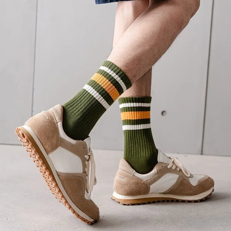 5 Pairs Men's Colorful Striped Casual Socks, Fashionable | SAMAG