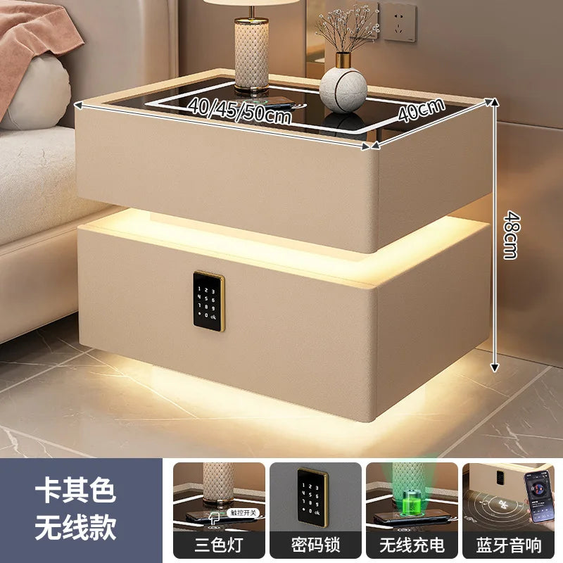 Modern Style Solid Wood Bedside Table with Wireless Charging Smart 2 Drawers Bedroom Nightstands with Lock 40/45/50cm