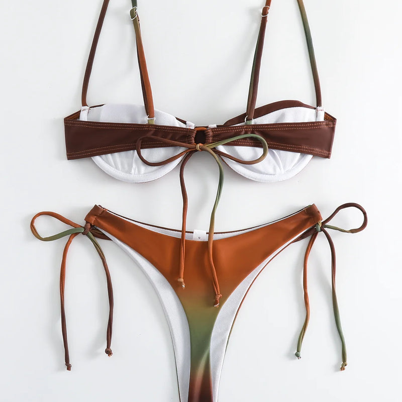 Sexy Tie Dye Print Push Up Bikinis Sets Two Pieces Side | SAMAG