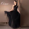 Oine Black One-Shoulder Lace Tulle Evening Dresses | SAMAG