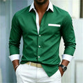 Men's shirt color blocking black and white lapel slim fit | SAMAG