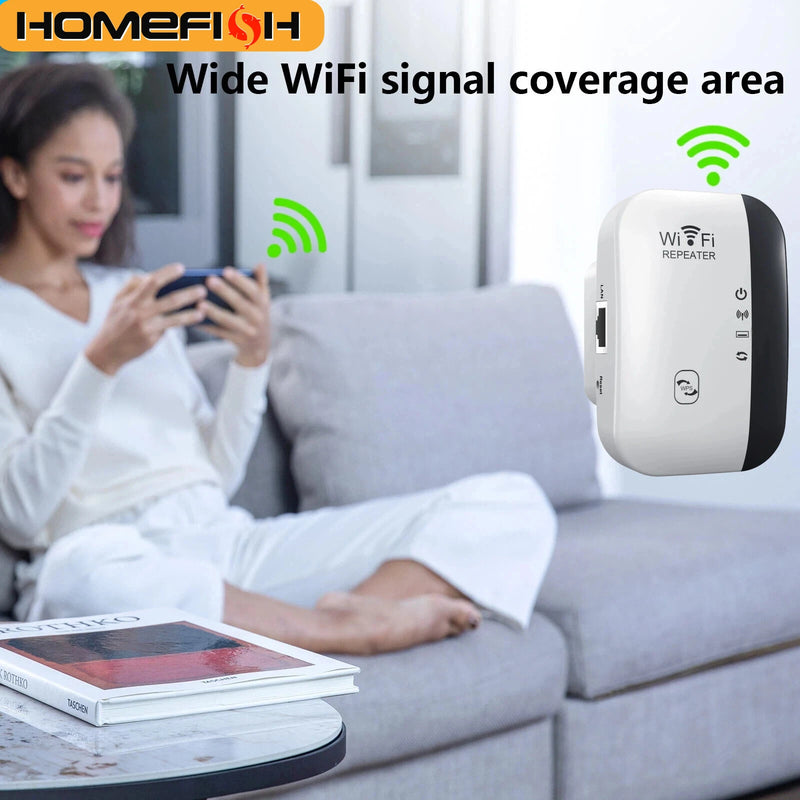 HOMEFISH WiFi Extender 300Mbps Wireless Signal Repeater 2.4G WiFi Amplifier with LAN Port, WPS One-Click Connection, WiFi Range