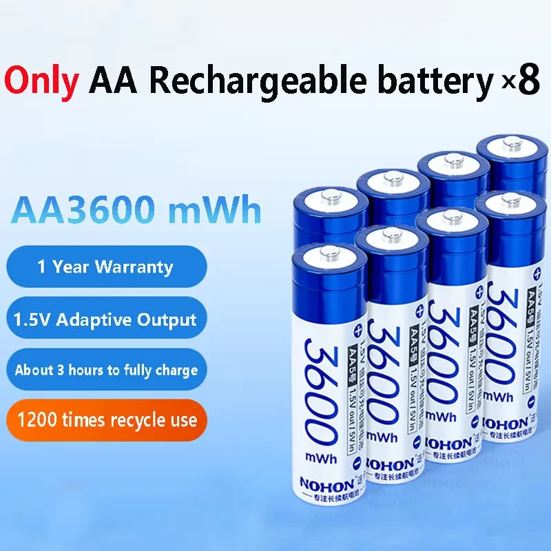 NEW Nohon Rechargeable Battery 1.5V AA 3600mWh AAA 1300mWh Original Li Batteries With Charger for Clock Video Radio Game Camera