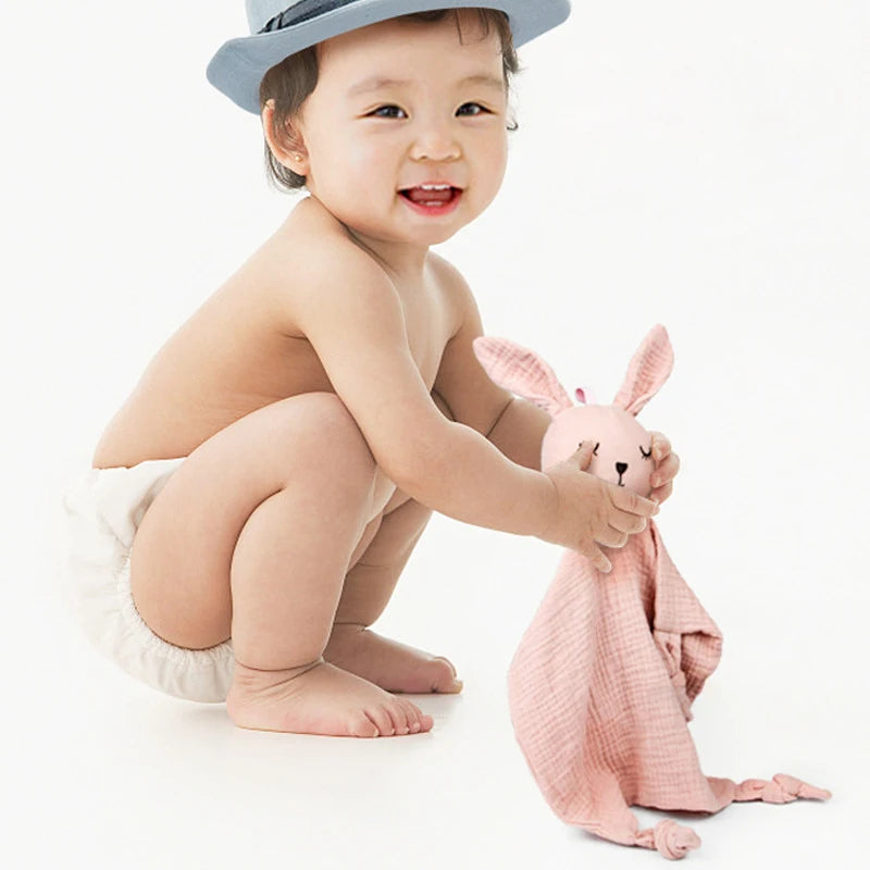 Baby Security Blanket Soft Cotton Muslin Comforter for Newborn Infant Sleeping Snuggle Toy Stuffed Animal Soothe Appease Towel