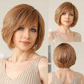 Short Straight Blonde Brown Lace Front Human Hair Wigs with Bangs for Women 100% Remy Human Hairs Bob Natural Wavy Layered Wigs