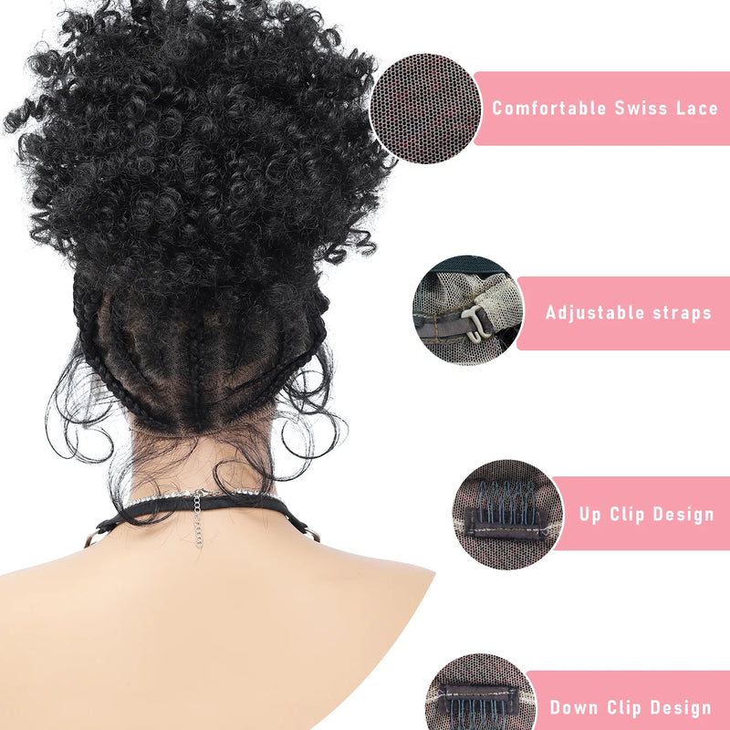 Synthetic Braided Wig with Buns Full Lace Cornrow Braids Wig for Black Women Frontal Braiding Wigs with Ponytail 10 inches