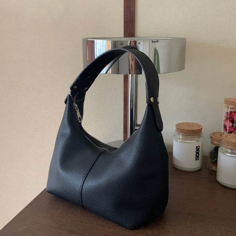 Fashion Large Capacity PU Hobo Bag Korean Style Solid Color Shoulder Bag Handbag Fashion Design French Style Handbag Outdoor