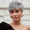 Short Gray Human Hair Wigs for Women with Bangs Layered Pixie Cut Wig Straight Hair with Machine Made Wig Bazilian Remy Hair