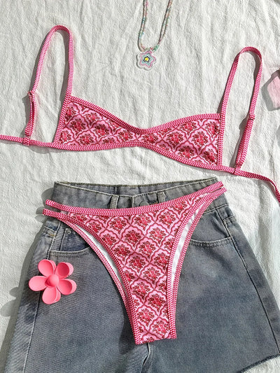 XS - XL Flowers Printed High Leg Cut Bikini Female | SAMAG