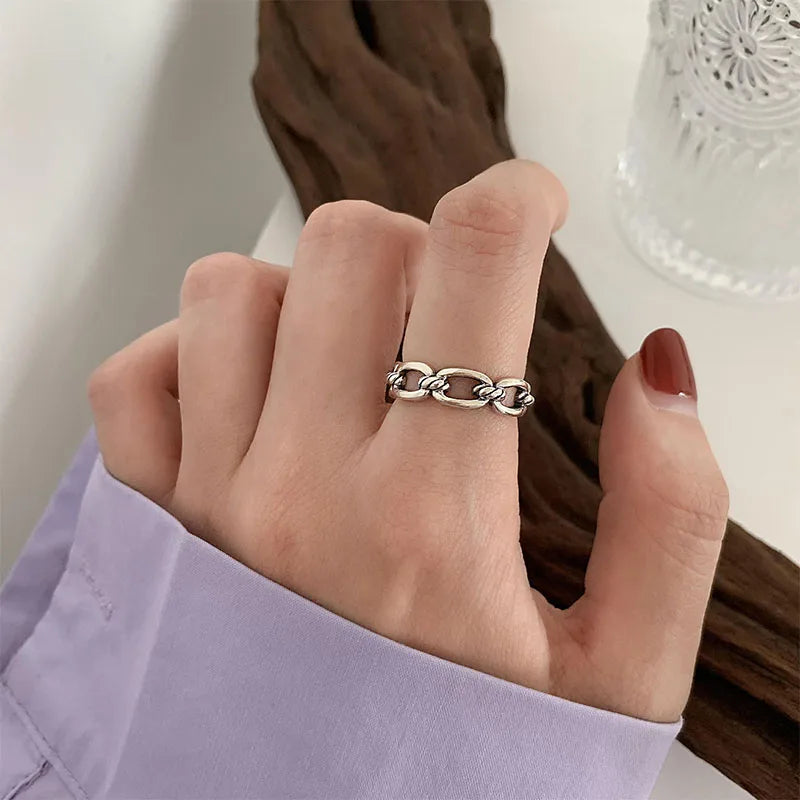 VENTFILLE 925 Sterling Silver Ring for Women Girl Gift Retro Open Trend Unique Design Geometric Asymmetric Jewelry Dropship