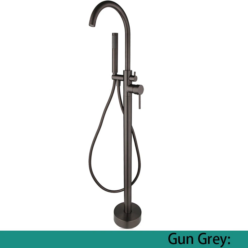 KEMAIDI Golden Plated Bathtub Filler Shower Roman Tub Faucet Set Free Standing Black Bath Shower Systerm Round Spout Mixer Tap