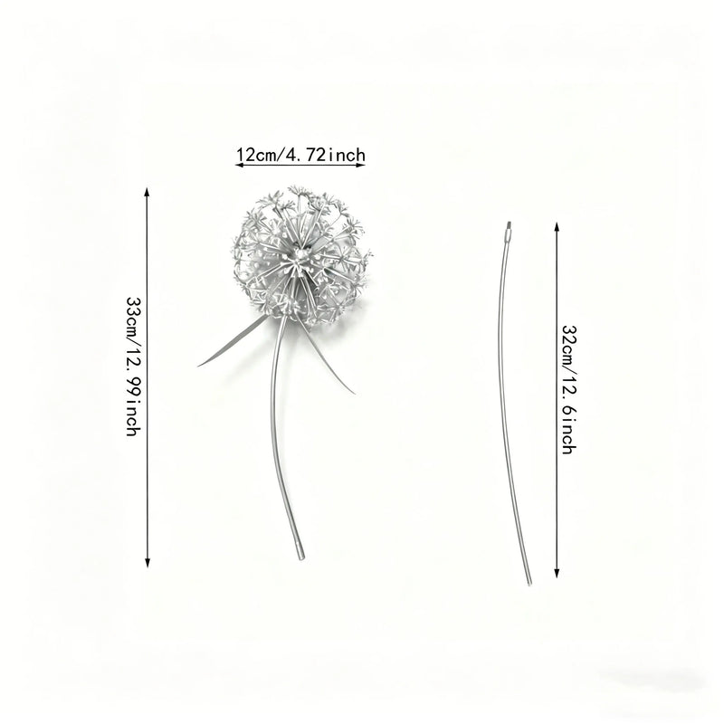 Rustic Metal Dandelion Garden Decor, Silver Wrought Iron Flower Stake, Durable Outdoor Art Sculpture for Patio, Yard & Landscape