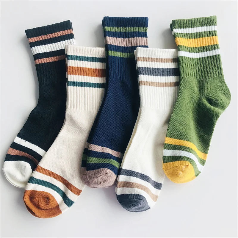 5 Pairs Men's Colorful Striped Casual Socks, Fashionable | SAMAG