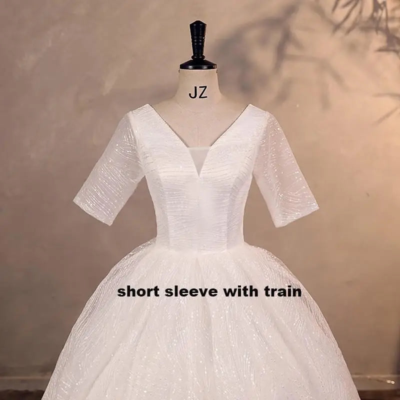 Wedding Dress Shiny Classic Boat Neck Bridal Party Gown - View 11 | SAMAG