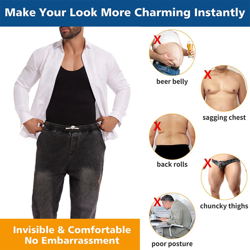 Mens Sleeveless Shapewear  Compression Bodysuit Tummy Control Waist Trainer Slimming Undershirts Open Crotch Corset
