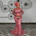 Rose Pink Aso Ebi Mermaid Evening Gowns Beaded Long | SAMAG