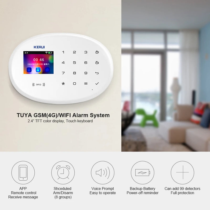 KERUI WIFI GSM Alarm System Kit W202 Home Security Protection Tuya Smart Support Alexa with Motion Detector Door Opening Sensor
