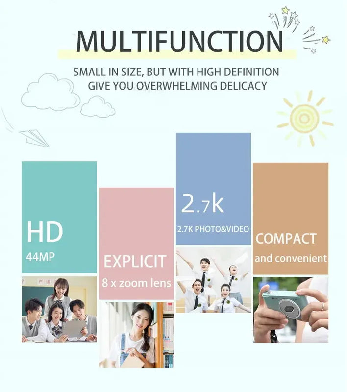 Digital Camera Autofocus Camera for Kid Gift Camcorder with 8x Zoom Compact Cameras 1080P Cameras for Beginner Photography