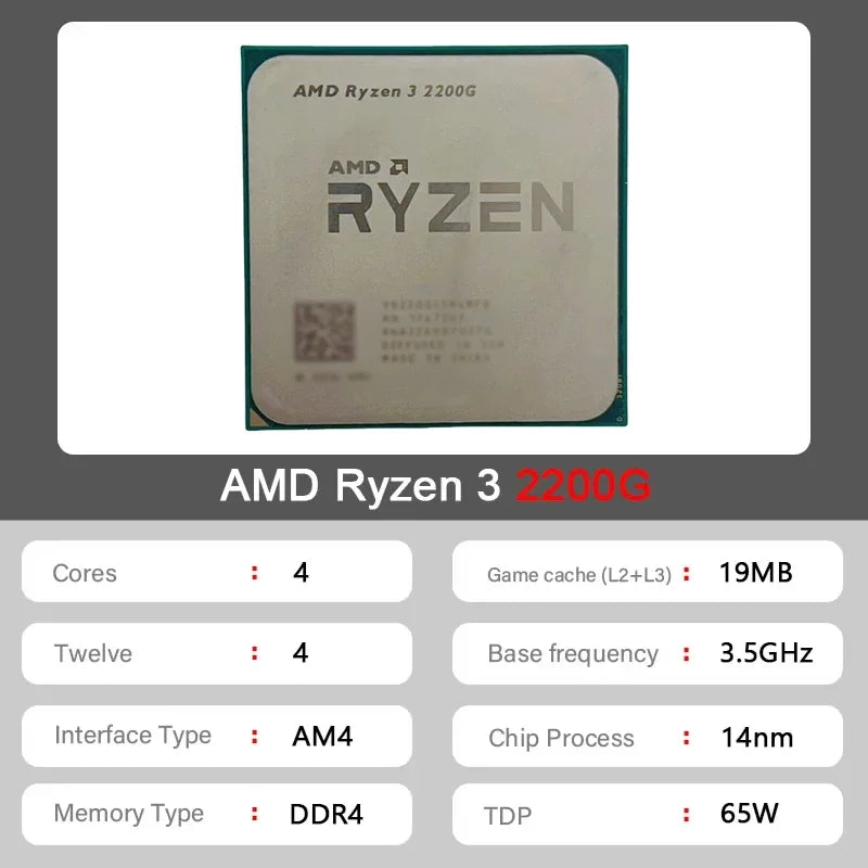 AMD Ryzen 3 2200G Zen1 Gaming CPU，14nm Quad-Core 4-Thread 3.5GHz，AM4 YD2200C5M4MFB，Vega IGPU Desktop Processor
