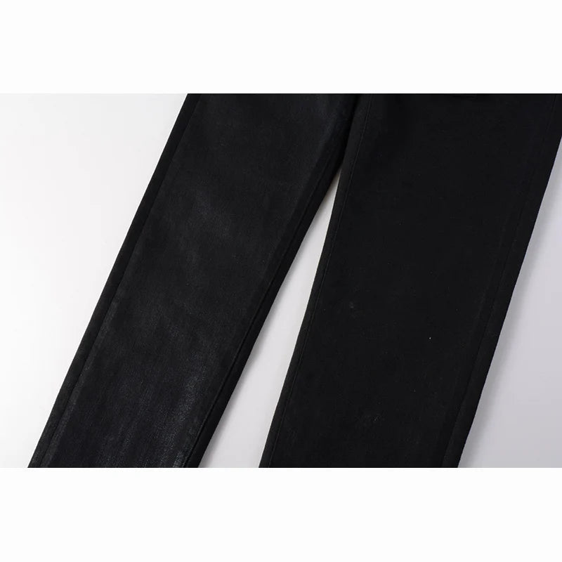 Men's American High Street Distressed Solid Black Coated | SAMAG