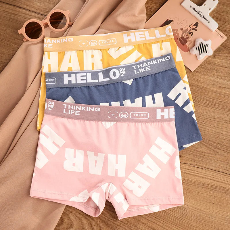 1-3pcs Women Cotton Panties Sports Boxer Underpants Ladies Breathable Letter Pants Mid-waist Beathable Cozy Boyshort Underwear