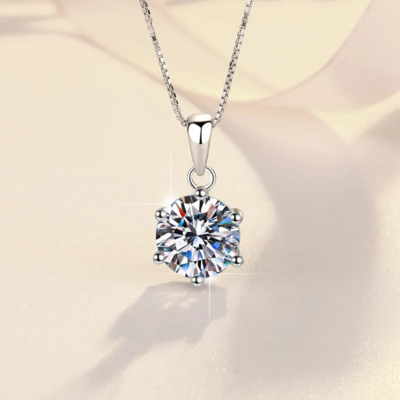 1Carat Genuine Moissanite Pendant Necklace for Women Top-Quality 925 Sterling Silver High End Jewelry Ideal for Weddings Parties