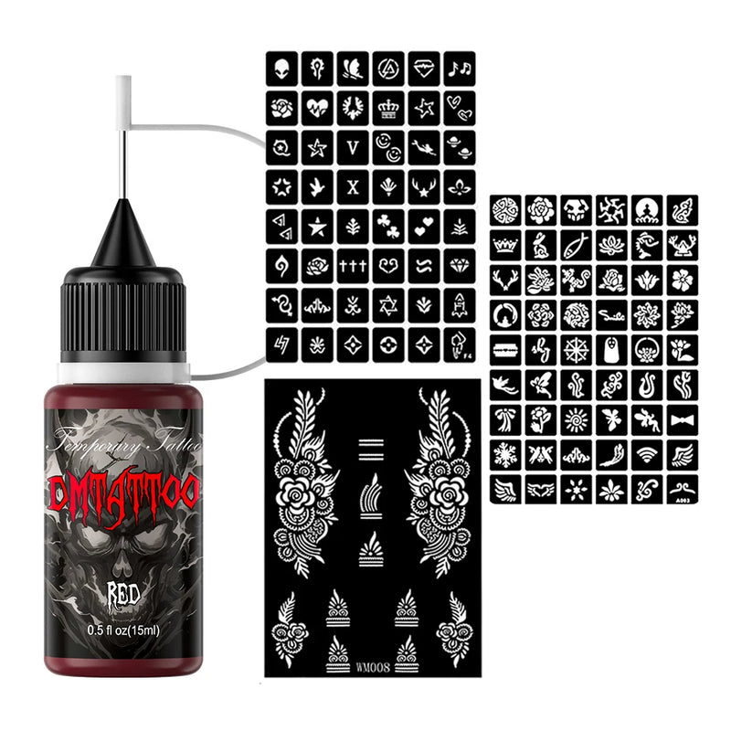 Temporary Tattoo Inks With 3Tattoo Stickers Stencil Kit Freehand Painting Gel for Makeup Trend Party Tattoos For Hand & Body Art
