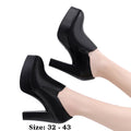 high quality leather shoe for women 8cm 11cm high heel platform point toe 32 33 34 elegant office autumn winter shoe black