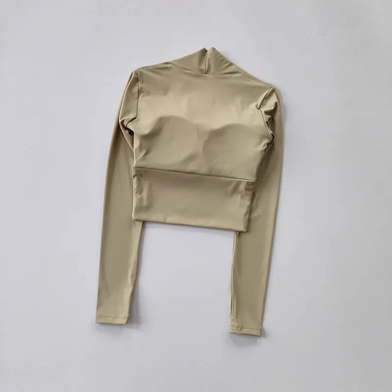Women's Elegant Long Sleeve Yoga Shawl Sports Top with Chest Cushion Short Elegant Yoga Top Small Camback Pura Speed Dry Autumn