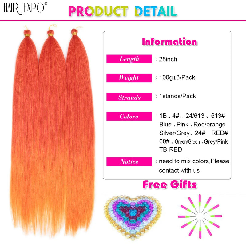 28Inch Ariel Straight Pony Hair Synthetic Yaki Hair Bundles Crochet Braids Hair Ombre Pink Orange Brown Crochet Hair Extensions