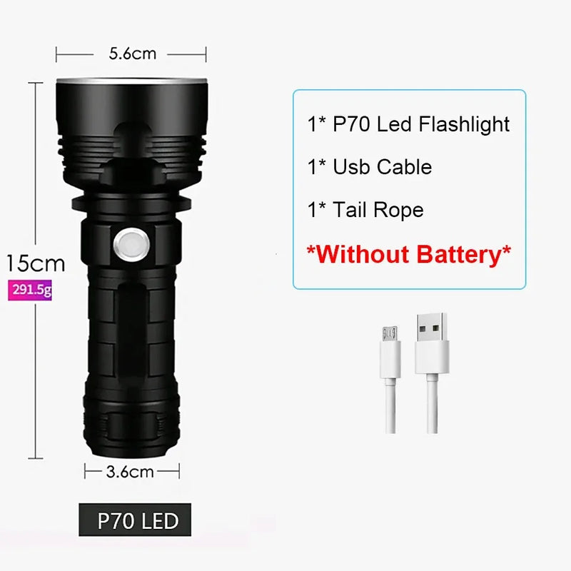 High Power XHP70 LED Flashlight Tactical Torch USB Rechargeable Lantern Waterproof Lamp Ultra Bright Lantern For Camping Outdoor