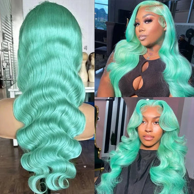 Mint Green Colored Body Wave Human Hair Wig HD Lace Wig 13x6 Human Hair PrePlucked Brazilian Remy Hair Lace Front Wigs For Women