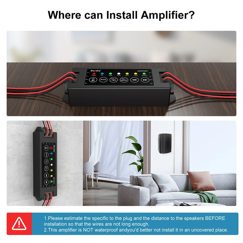Herdio 4-Channel Bluetooth Amplifier Audio Power Amplifiers for Passive Speakers Home Theater System with TWS AUX MIC USB 24V3A